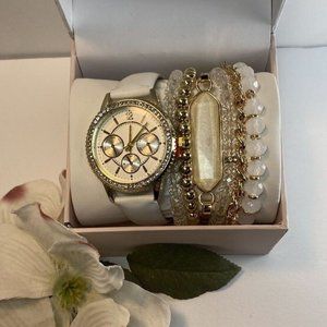 Watch Jessica Carlyle Mega Set Ladies Gold Stackable Quartz Bracelets White Band